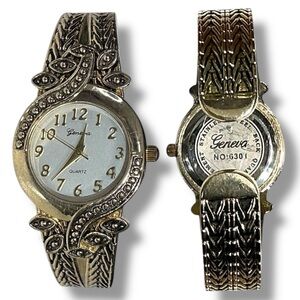 Y2K Vintage Gold Tone Round Face Bangle Cuff Bracelet Watch
